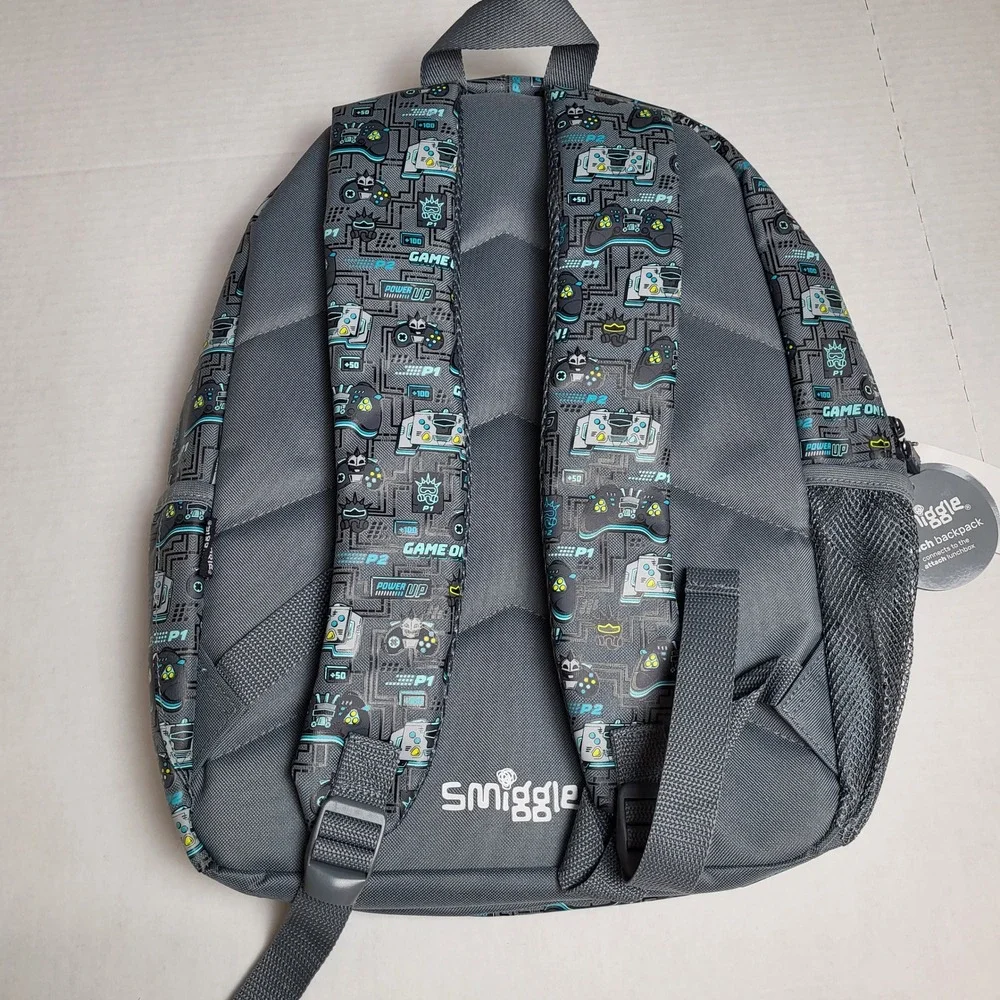 Smiggle Game On Epic Backpack Kids Gray‎ Blue Controller Gamer School Bag NEW
